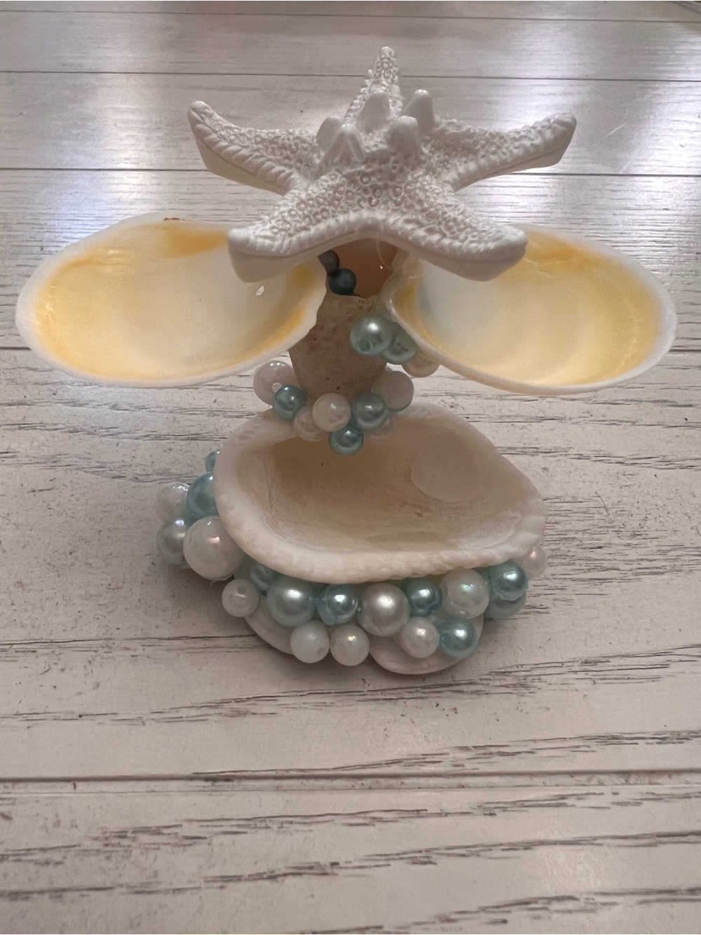 Sea Shell and Starfish Jewelry Dish with Pearl Accents